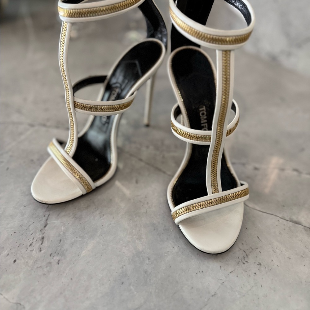 Tom Ford White and Gold Strappy Heels